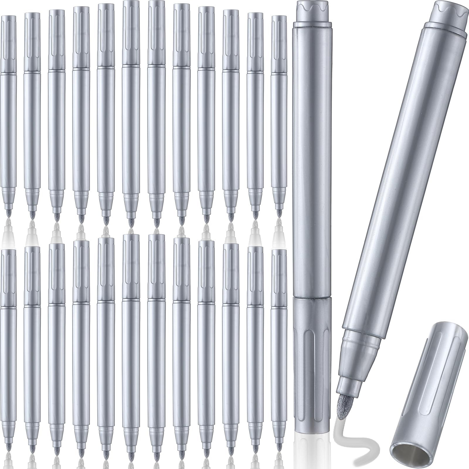 24 Pcs Silver Metallic Permanent Markers Bulk Paint Pens 2mm Medium Tip Markers for for Metal, Bl... | Amazon (US)