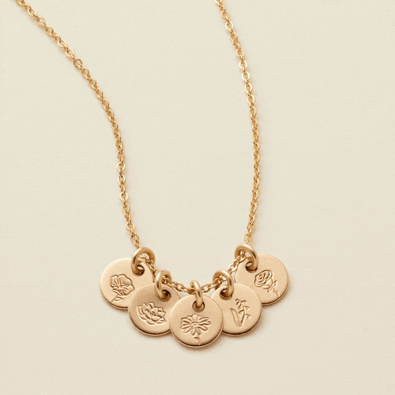 Made By Mary Mini Birth Flower Stacker Necklace—1/4"Disc | Handstamped | Made By Mary | Made By Mary