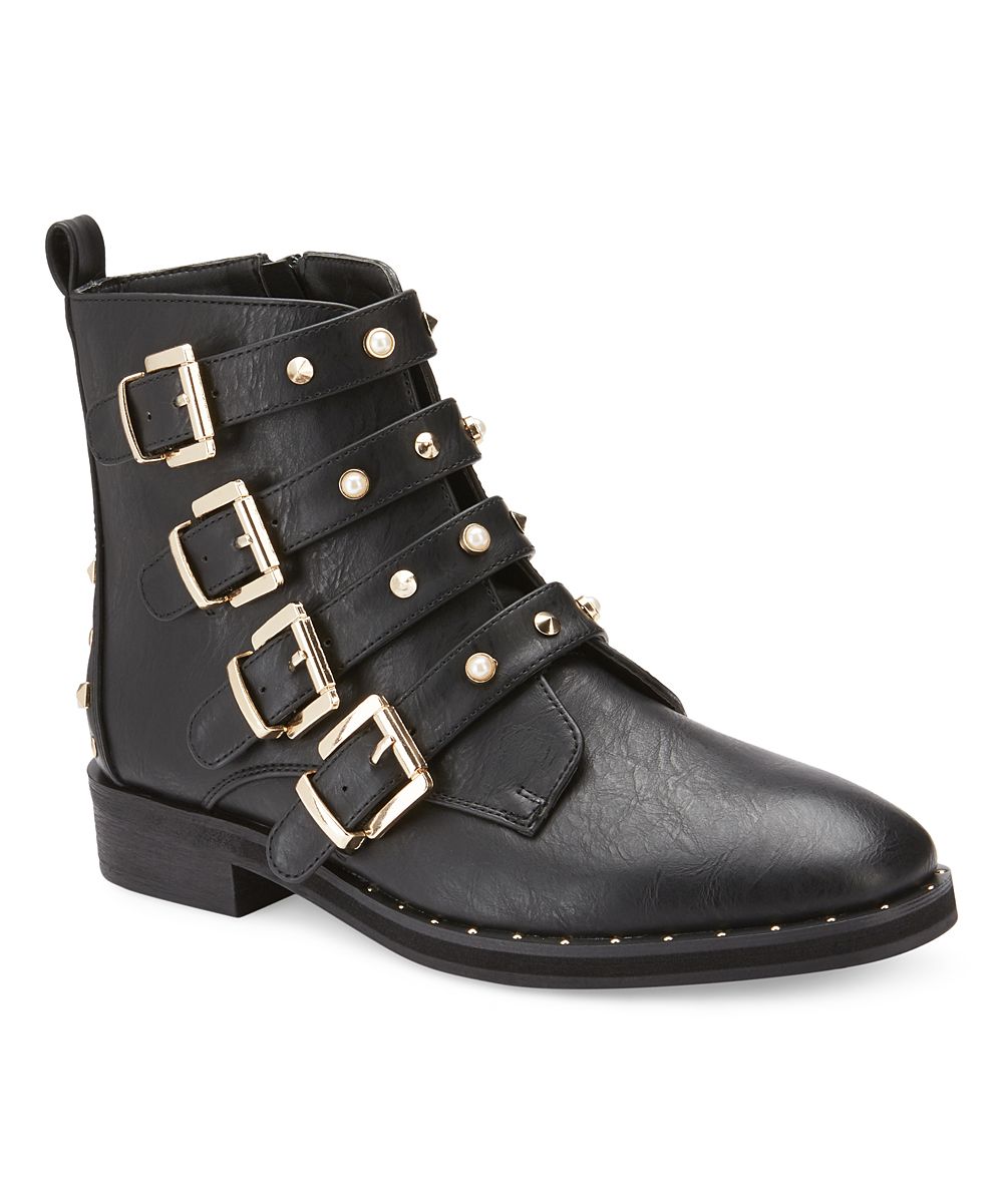 Olivia Miller Women's Casual boots BLACK - Black Studded Triple-Buckle Boot - Women | Zulily