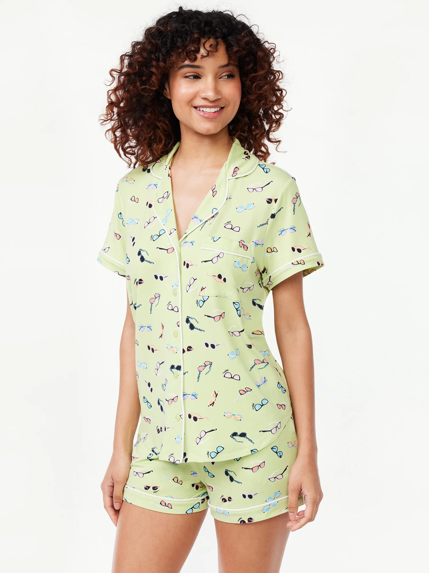 Joyspun Women's Knit Notch Collar Top and Shorts Pajama Set, 2-Piece, Sizes S to 3X | Walmart (US)