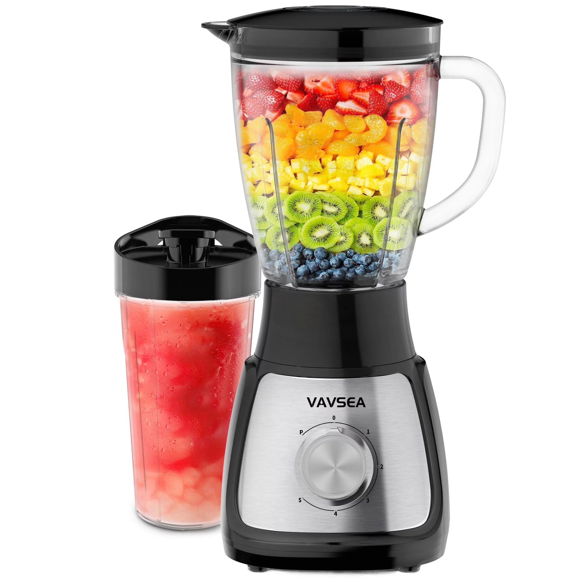 VAVSEA 1000W Countertop Blender with 51oz Glass Jar & 20oz Travel Cup for Shake and Smoothies, 5 ... | Walmart (US)