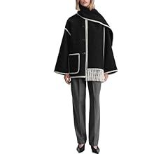 utcoco Womens Winter Wool Coats Embroidered Button Down Woolen Blend Trench Coat with Tassel Scar... | Amazon (US)