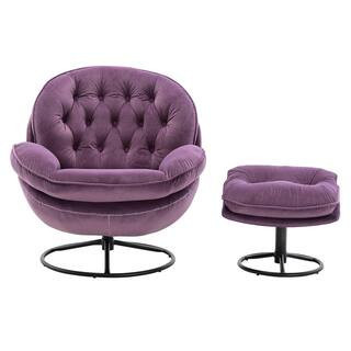 Purple Velvet Accent Chair with Ottoman | The Home Depot