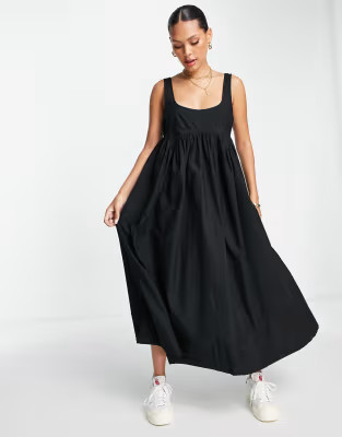 ASOS DESIGN square neck mini smock sundress in black | ASOS (Global)