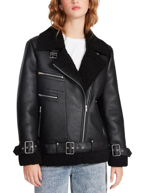 Quinn Womens Faux Leather Cold Weather Motorcycle Jacket | Shop Simon