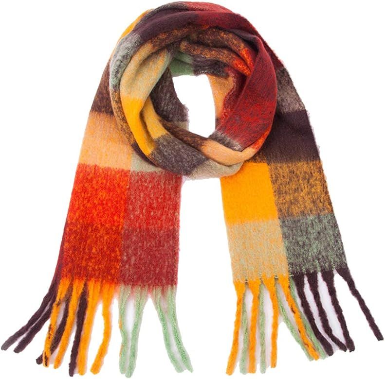 Yatemiole Women's Cashmere Big Coloured Checked Scarf Winter Warm Wrap Scarf | Amazon (US)