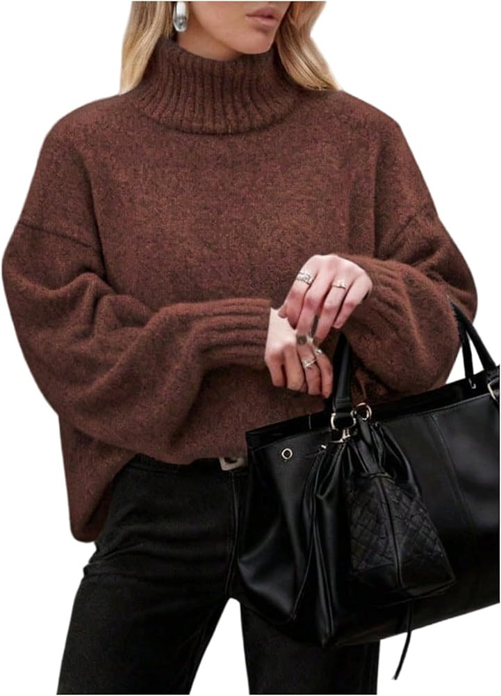 Verdusa Women's High Neck Comfy Pullover Sweaters Old Money Clothes Cozy Fall Tops | Amazon (US)