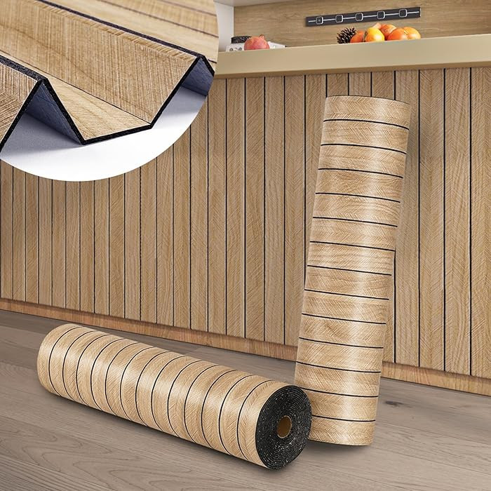 ReWallpaper Paneles de madera autoadhesivos para pared, paneles de pared de listones de madera si... | Amazon (US)