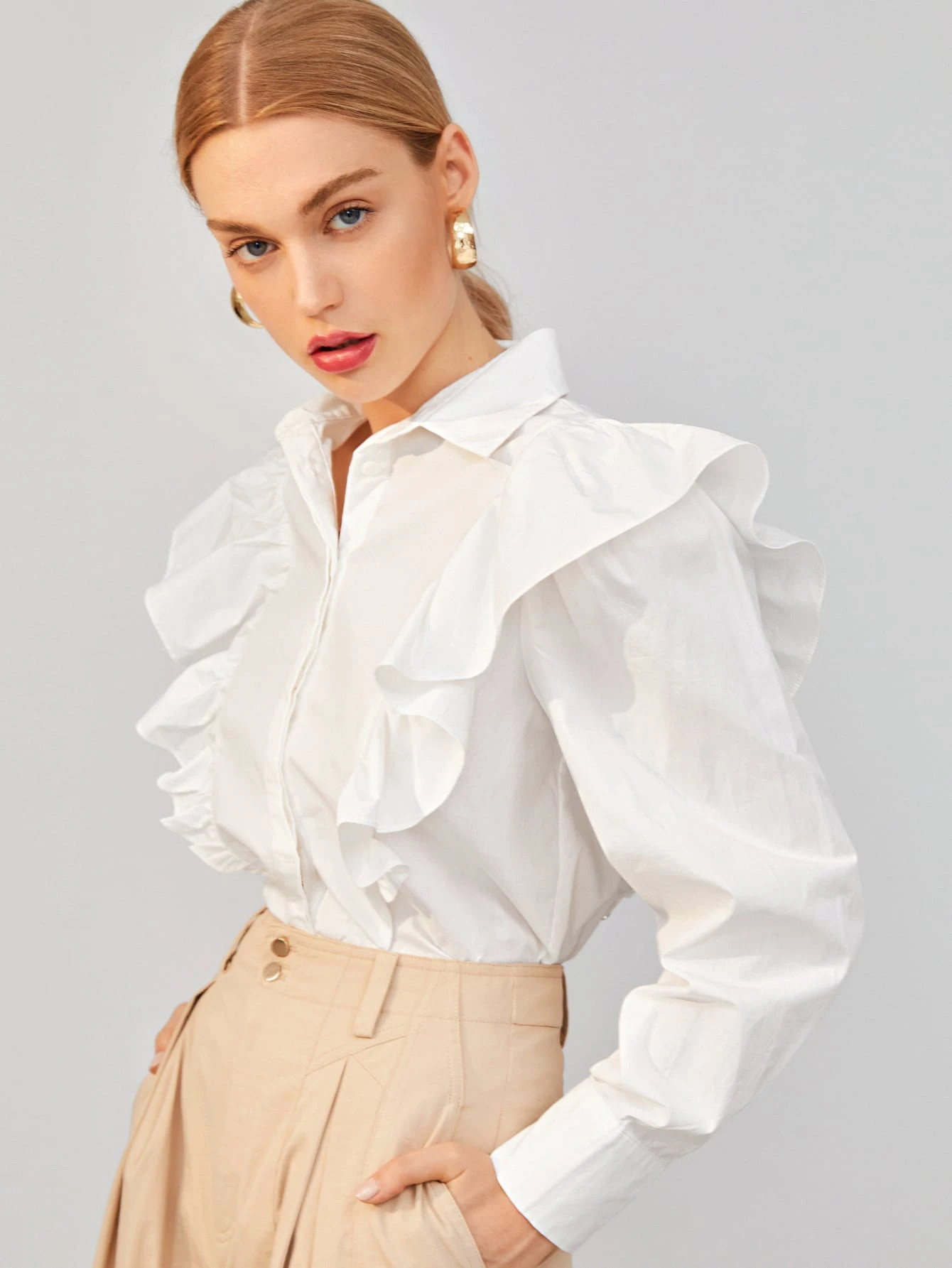SHEIN Ruffle Trim Solid Blouse | SHEIN