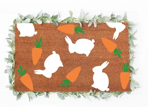 Easter Doormat  Rabbit / Carrot Doormat  Spring Doormat  | Etsy | Etsy (US)