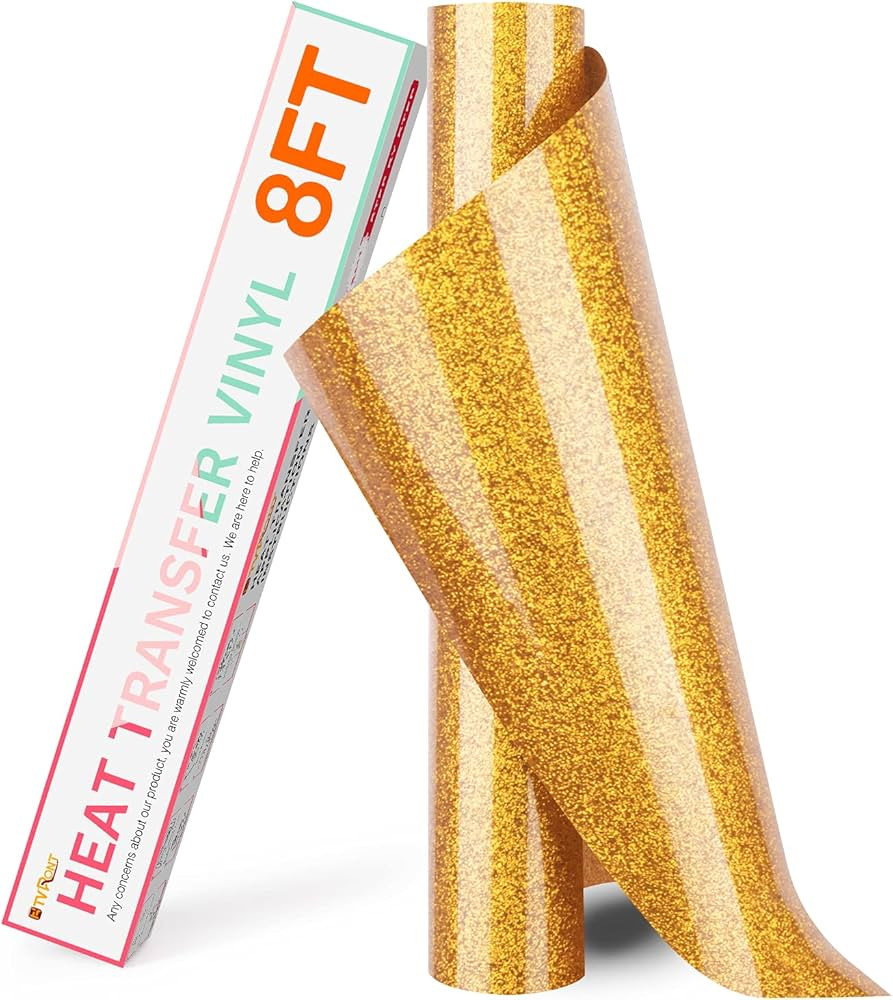 HTVRONT Gold Glitter HTV Heat Transfer Vinyl Rolls - 10" x 8ft Gold Glitter HTV Vinyl for Shirts,... | Amazon (US)