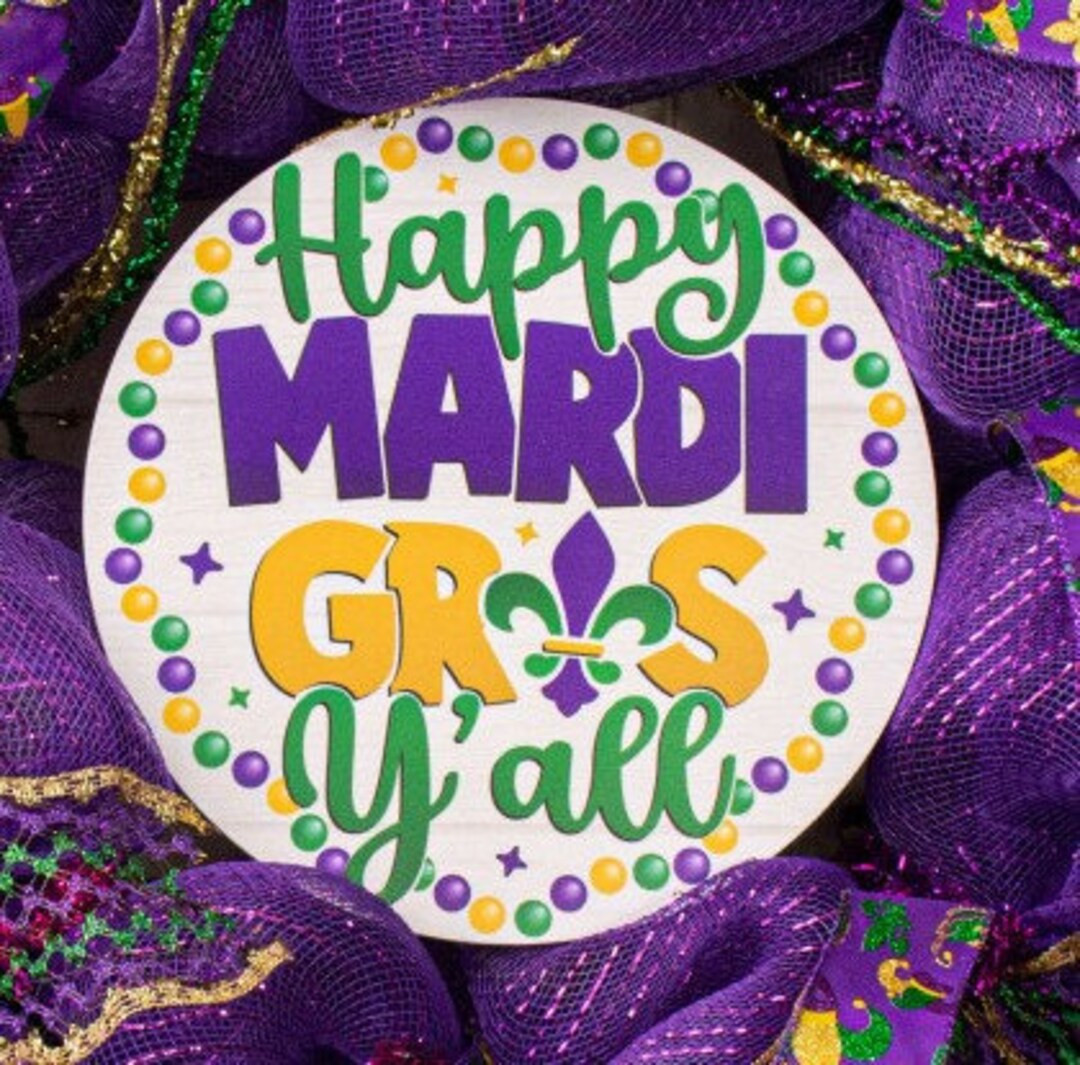 8.5" Round Waterproof Sign: Happy Mardi Gras Y'all Decorations Decor Wreath | Etsy (US)