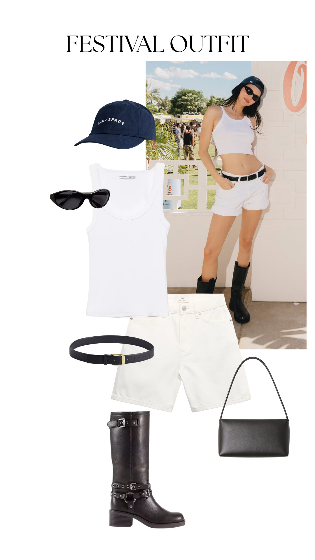 Recreating Kendall Jenner's Coachella 2026 Look

festival outfit, white tank top, white shorts, black belt, black boots, navy baseball cap, black sunglasses, black shoulder bag, monochrome outfit, black and white look, summer festival style, casual chic, western-inspired, minimalist style, concert outfit, day festival look 
 

 #LTKsummer #LTKfestival #LTKeurope