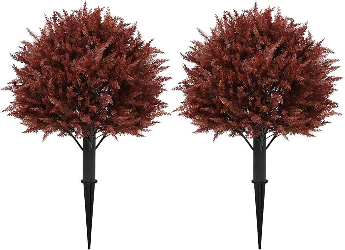 24" Artificial Fall Outdoor Plants, Faux Cypress Bushes & Shrubs, Set of 2 | Amazon (US)