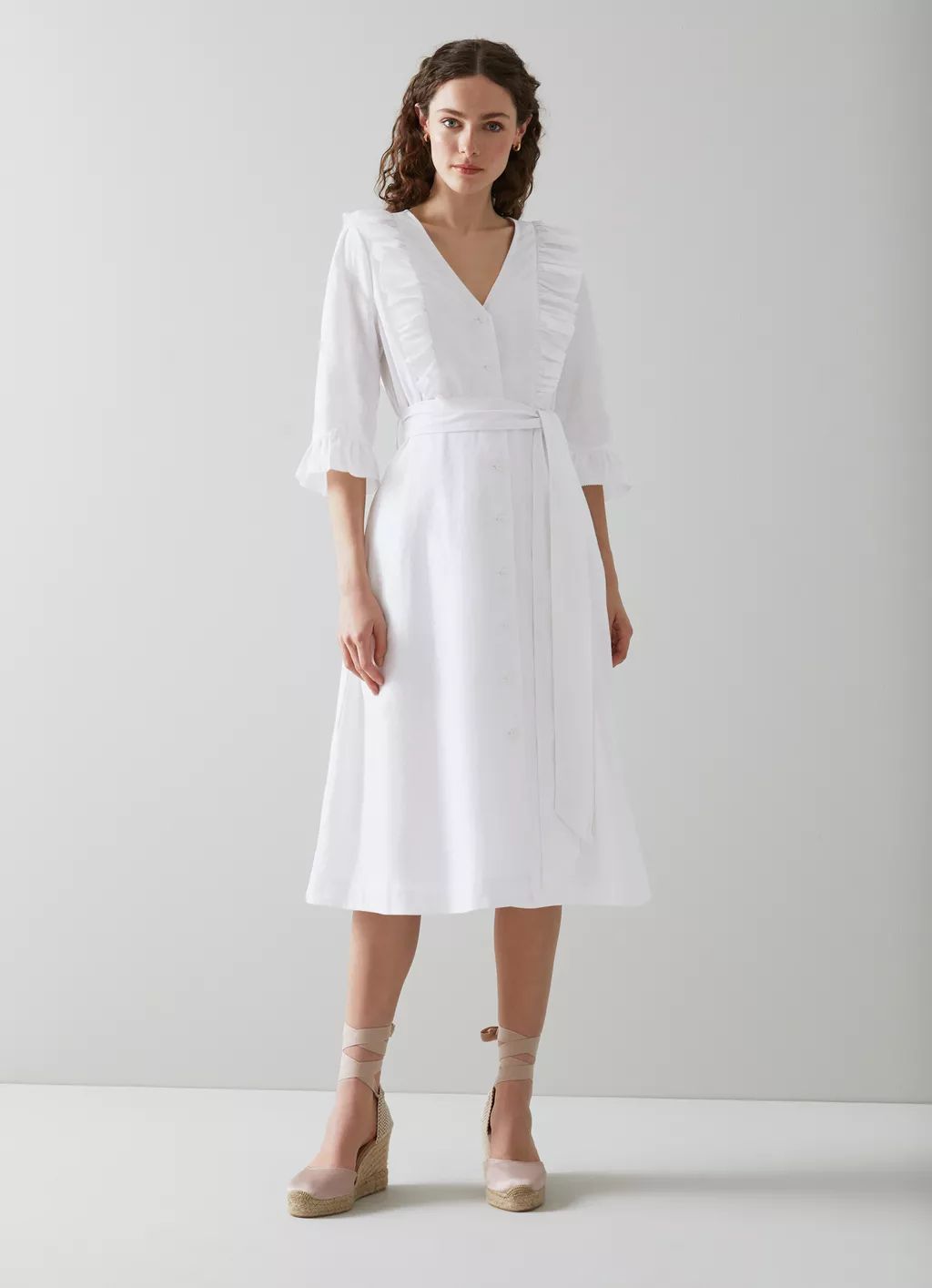 Anya White Linen Frill Detail Shirt Dress | View All | Clothing | Collections | L.K.Bennett, Lond... | L.K. Bennett (UK)