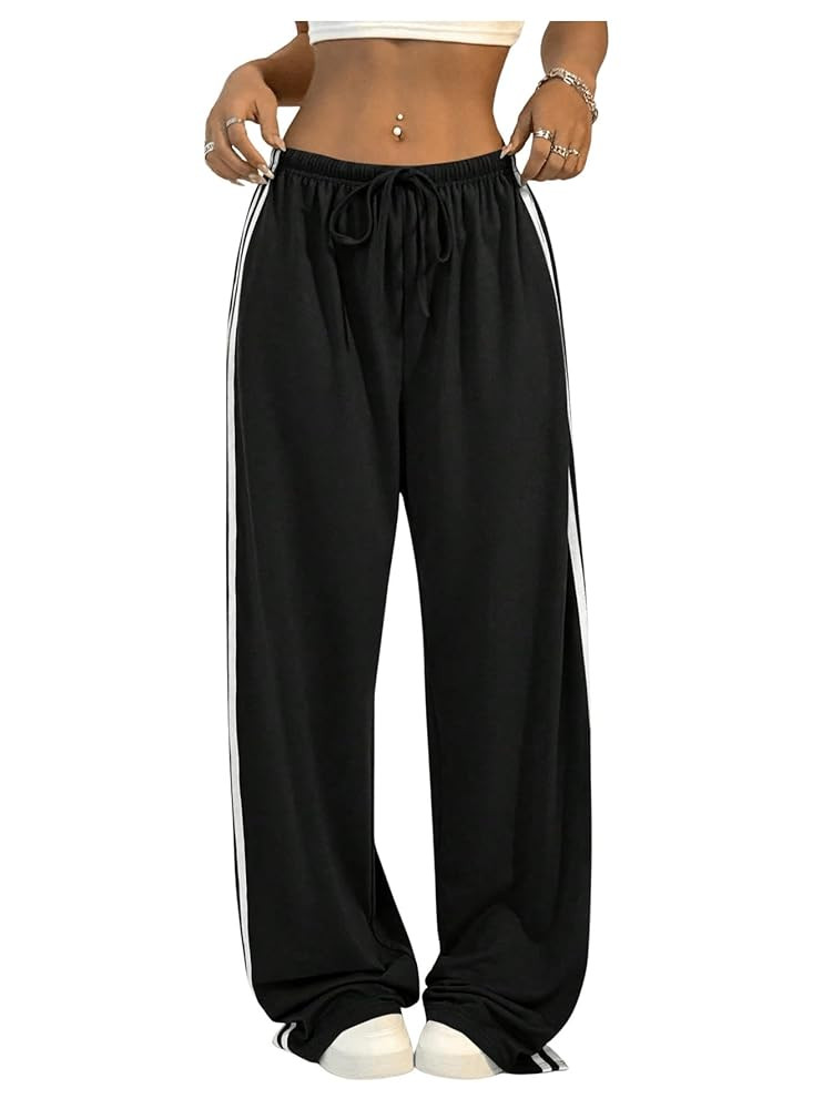 Women's Y2K Baggy Sweatpants Wide Leg Track Pants Striped Low Rise Drawstring Pant Joggers Street... | Amazon (US)