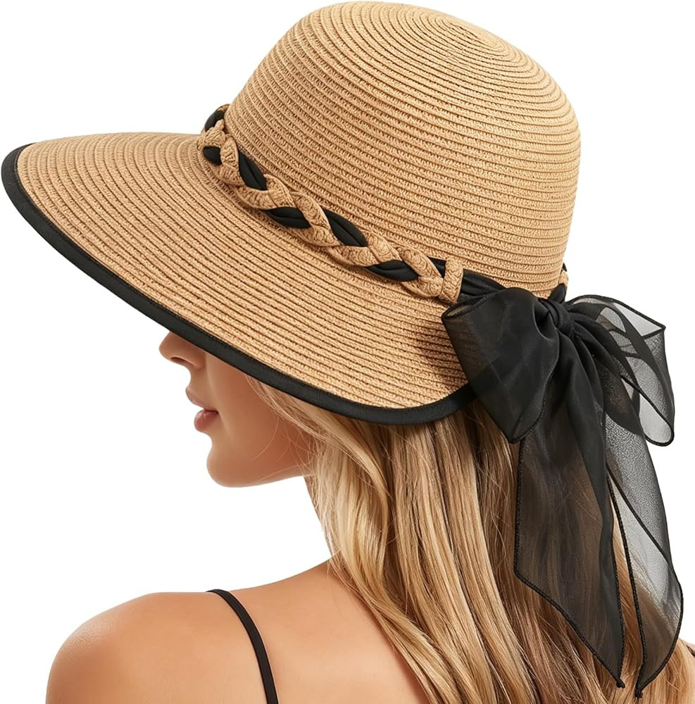 Beach Sun Straw Hats for Women, UPF 50+ UV Sun Protection Wide Brim Summer Straw Hat Foldable Pac... | Amazon (US)