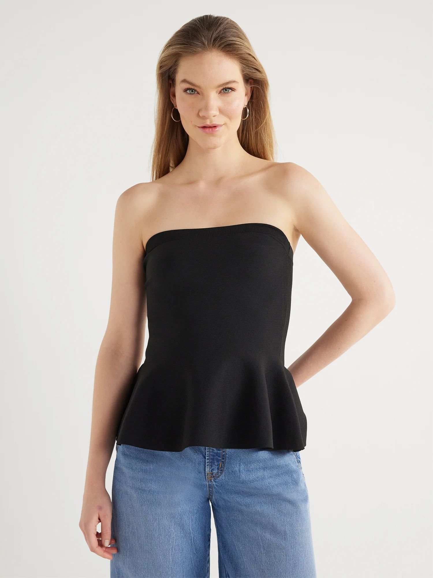 Scoop Women's Strapless Peplum Sweater Top, Sizes XS-XXL - Walmart.com | Walmart (US)