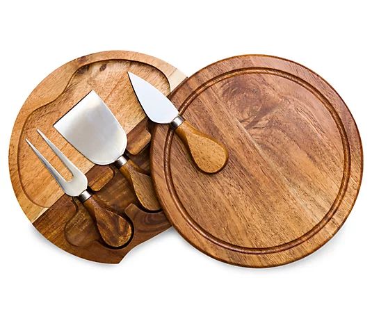 Toscana Acacia Cheese Cutting Board & Tools Set - QVC.com | QVC