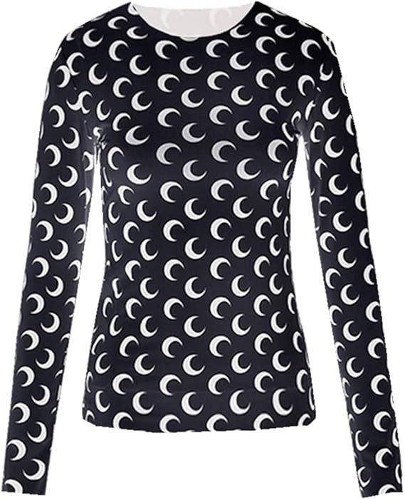 Crescent Moon Print & Long/Short Sleeves Shirt Women Bodycon Outfits Summer Tee | Amazon (US)
