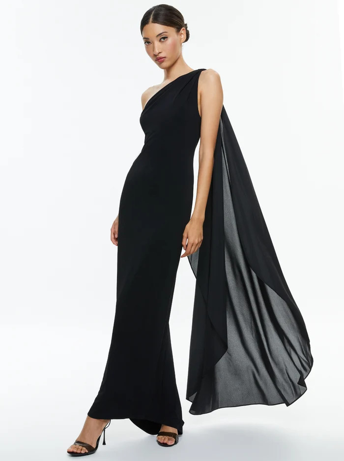 ANJA ONE SHOULDER DRAPED MAXI DRESS | Alice + Olivia