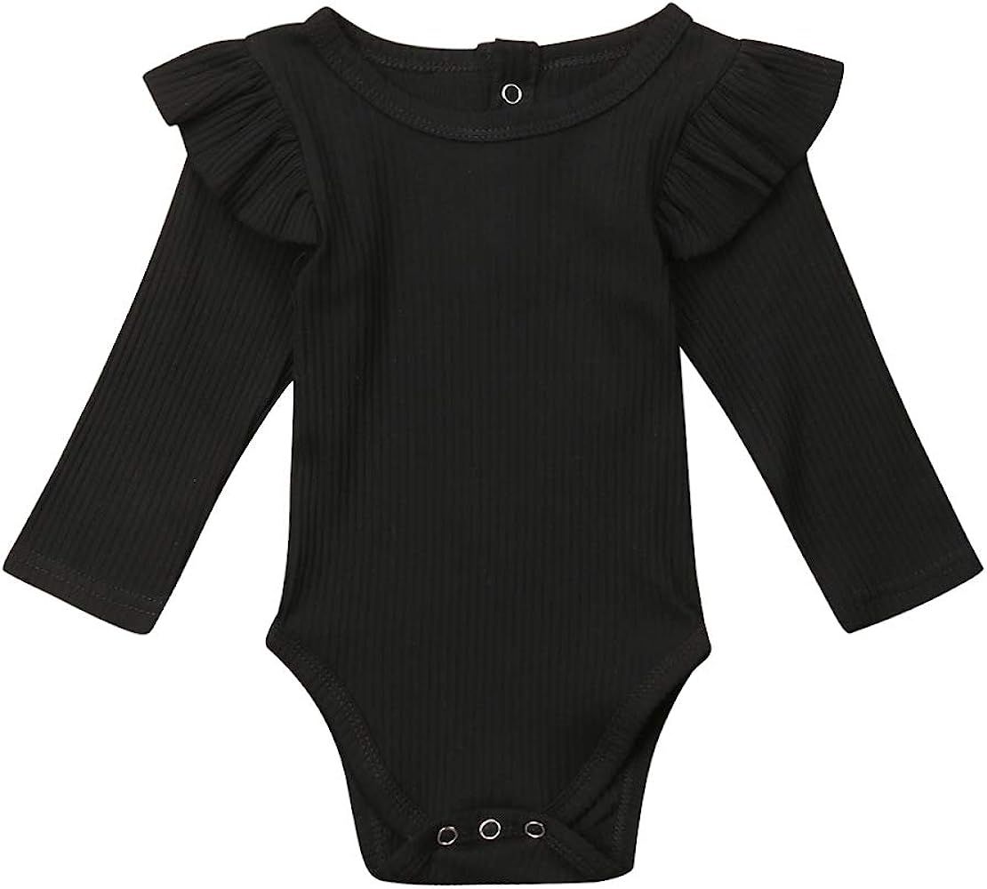 Infant Baby Toddler Girls Boys Ruffle Romper Bodysuit Striped Long Sleeve Cotton Jumpsuit Basic C... | Amazon (US)