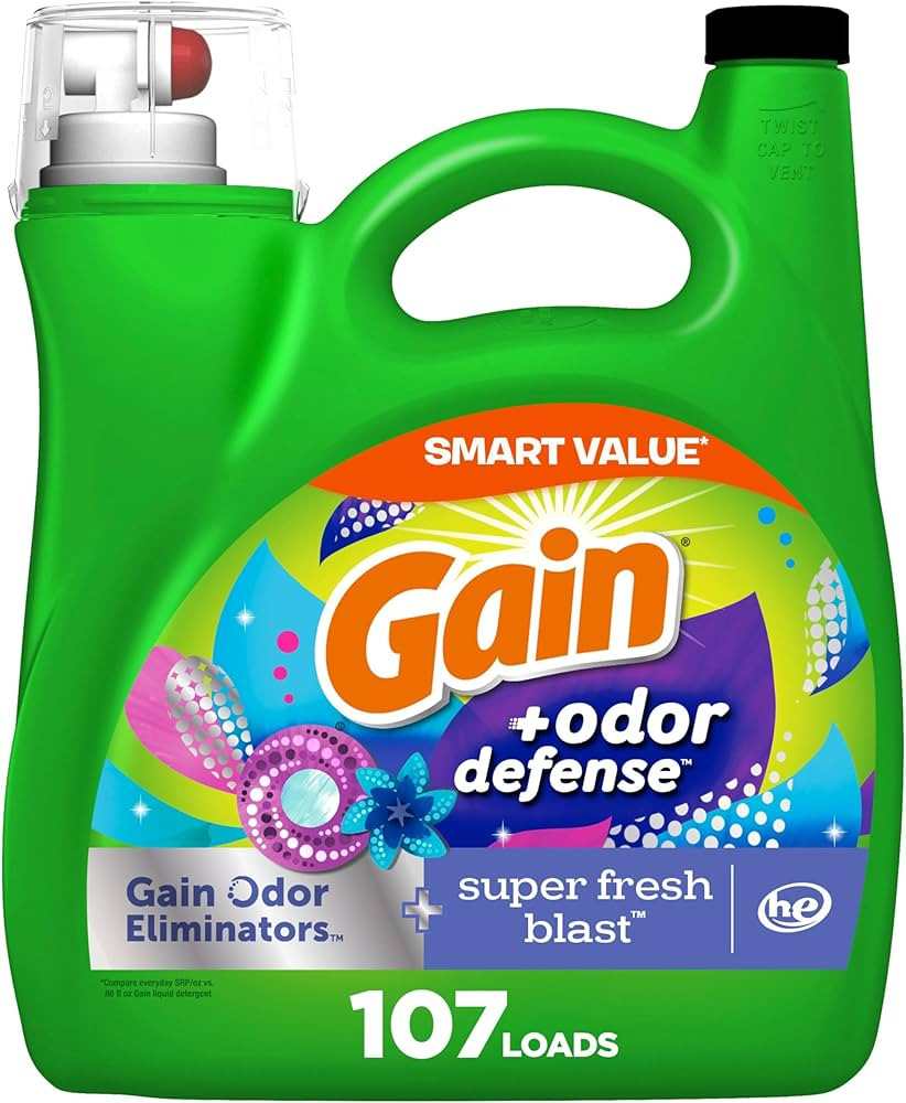 Gain + Odor Defense Liquid Laundry Detergent, Super Fresh Blast Scent, 107 Loads, HE Compatible | Amazon (US)
