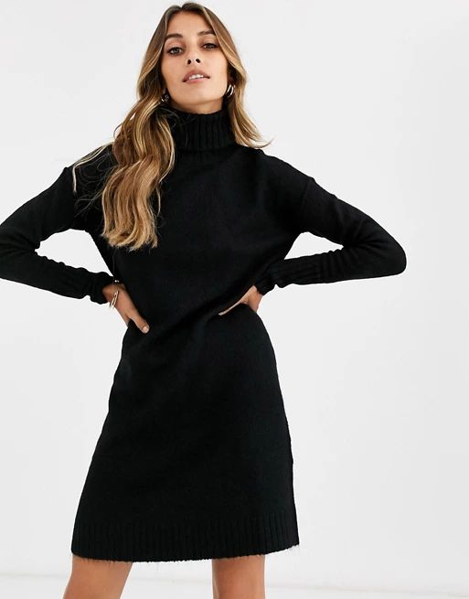 Vero Moda knitted roll neck mini dress in black | ASOS EE