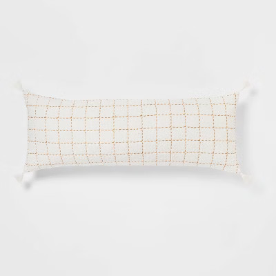 Oblong Oversized Texture Pick Stitch Plaid Decorative Throw Pillow Cream - Threshold™ | Target