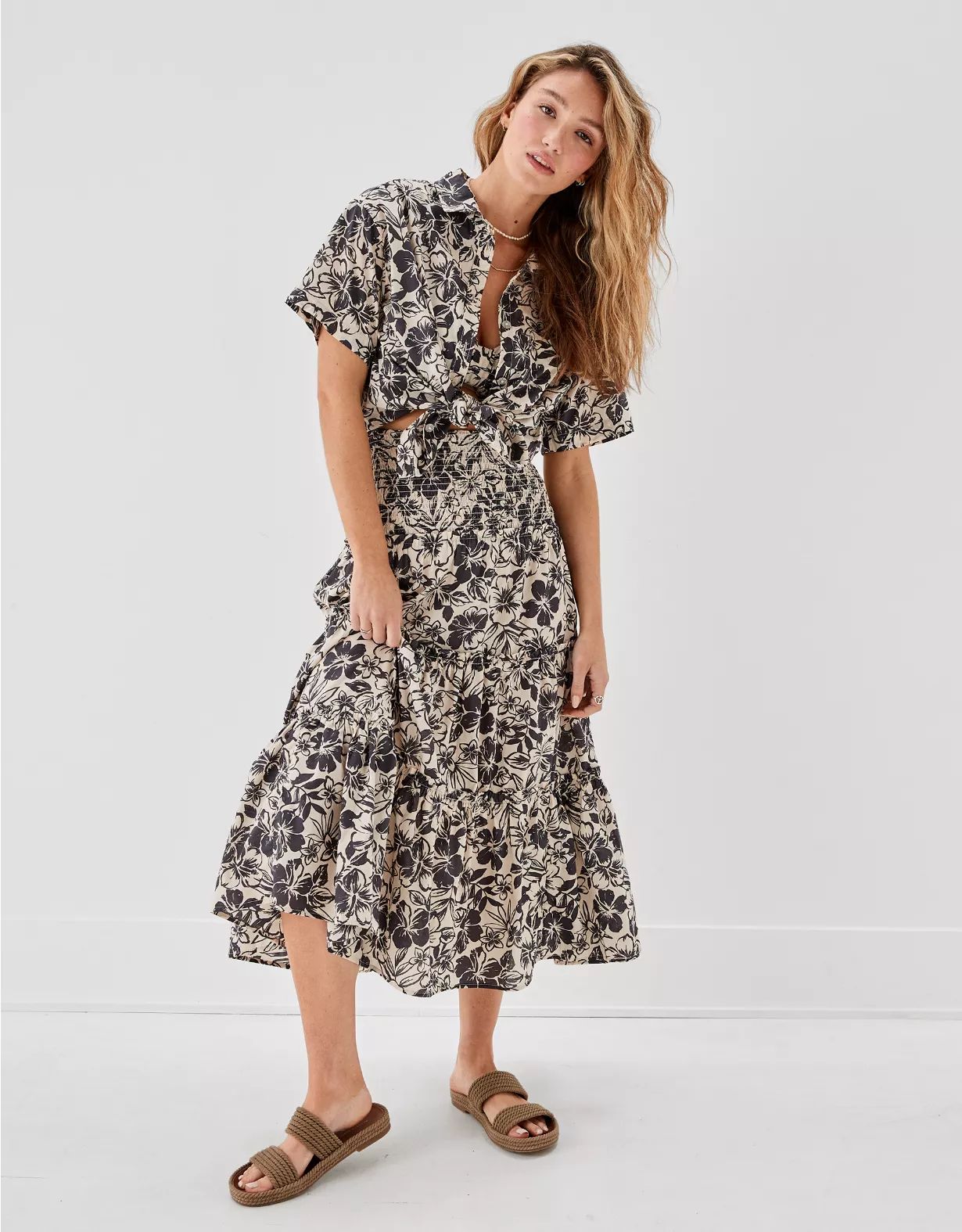 AE Floral Smocked Midi Skirt | American Eagle Outfitters (US & CA)