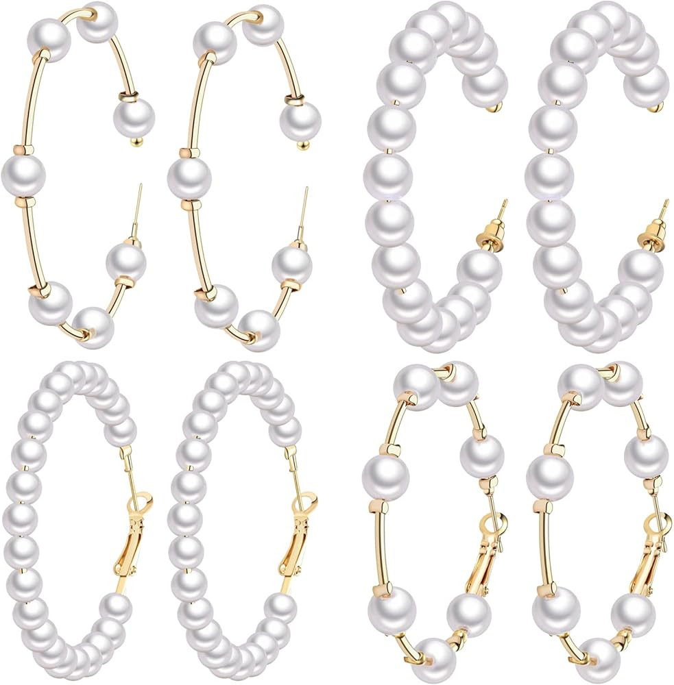 Amazon.com: Adoshine Faux Pearl Hoop Earrings for Women Lightweight Open Large Circle Heart Dangl... | Amazon (US)