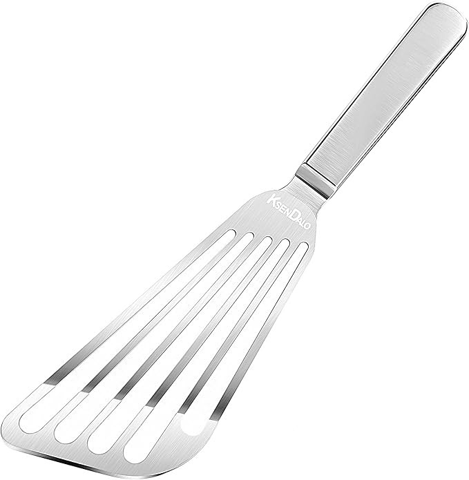 KSENDALO Thin Fish Spatula Stainless Steel -Flexible Slotted Egg Flipper with Angled Blade & Comf... | Amazon (US)