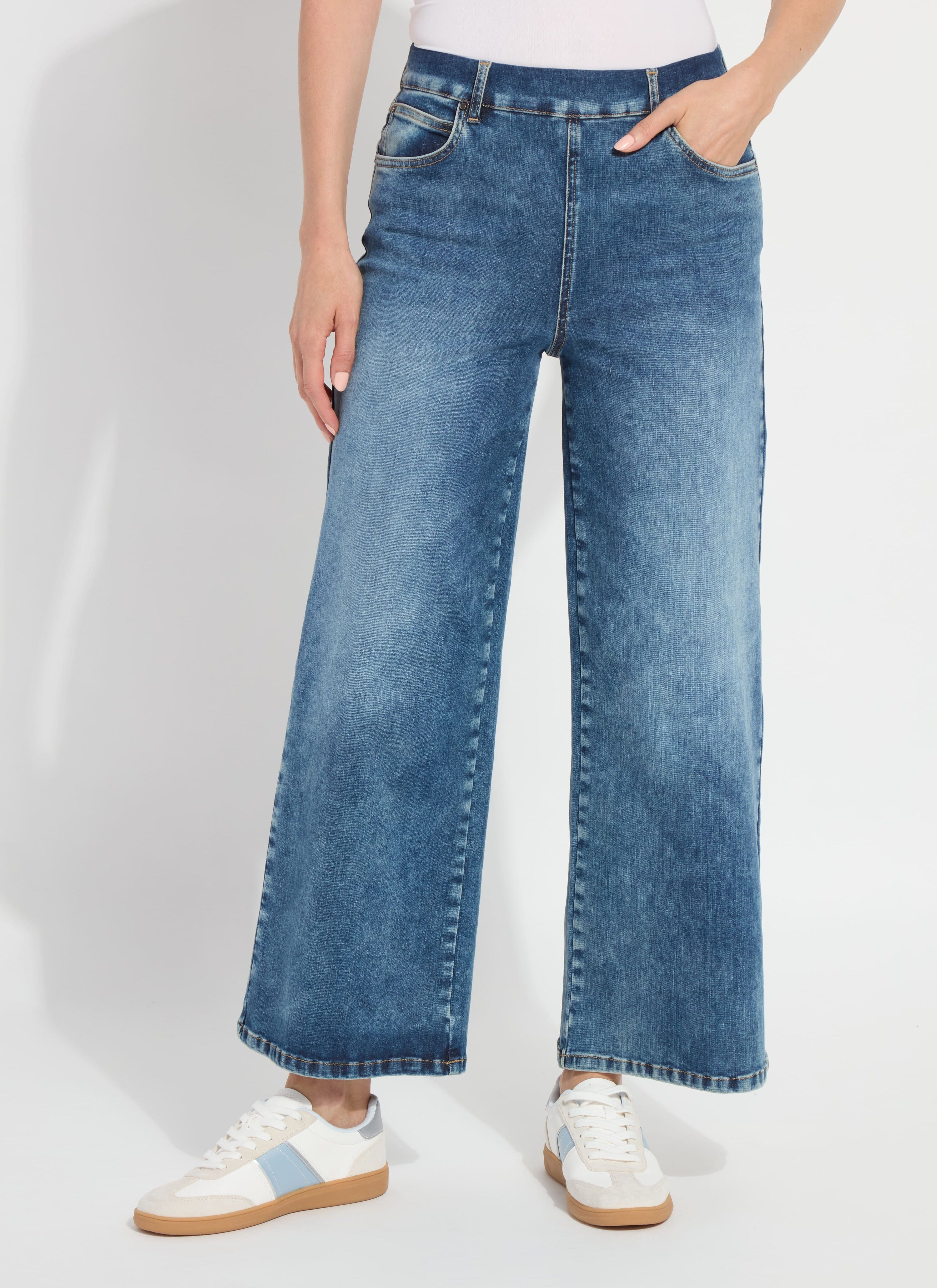 Sylvie Wide Leg Premium Denim - Hi-Low Mid Wash (28" Inseam) | Lysse NY
