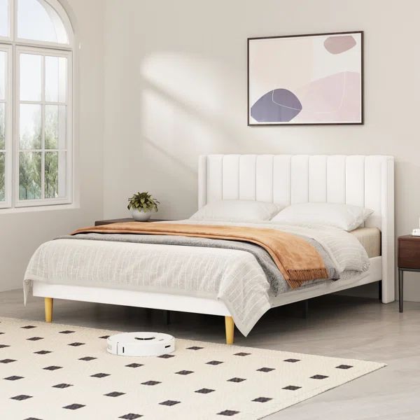 Deeb Upholstered Platform Bed Frame with Wingback Headboard | Wayfair North America