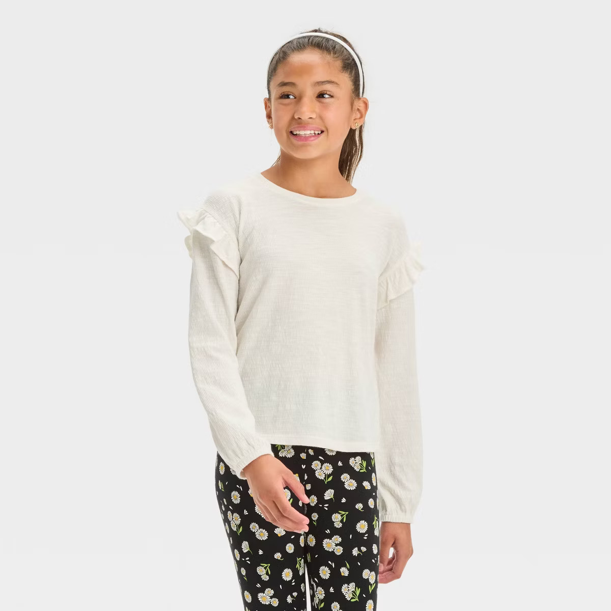Girls' Long Sleeve Pucker Knit T-Shirt - Cat & Jack™ | Target