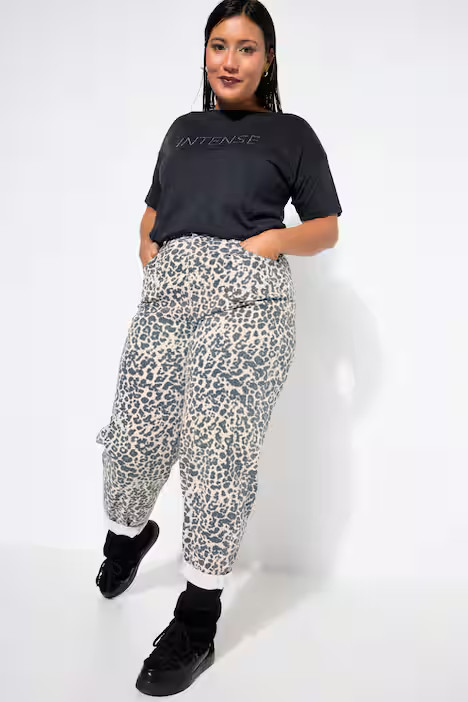 Leopard Barrel High Waisted Stretch Jeans | Ulla Popken - US
