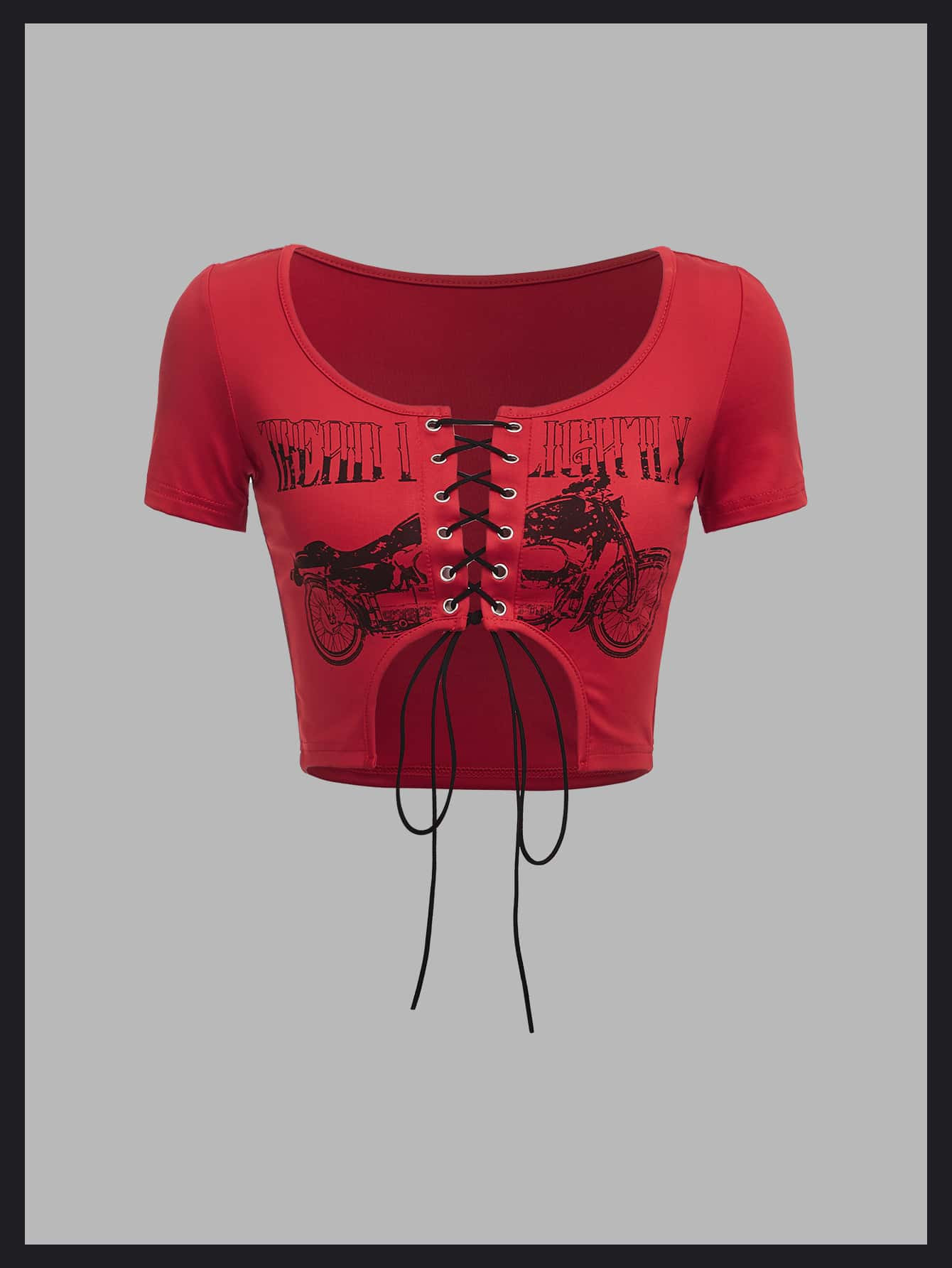 SHEIN ICON Letter & Motorcycle Lace Up Back Crop Tee | SHEIN