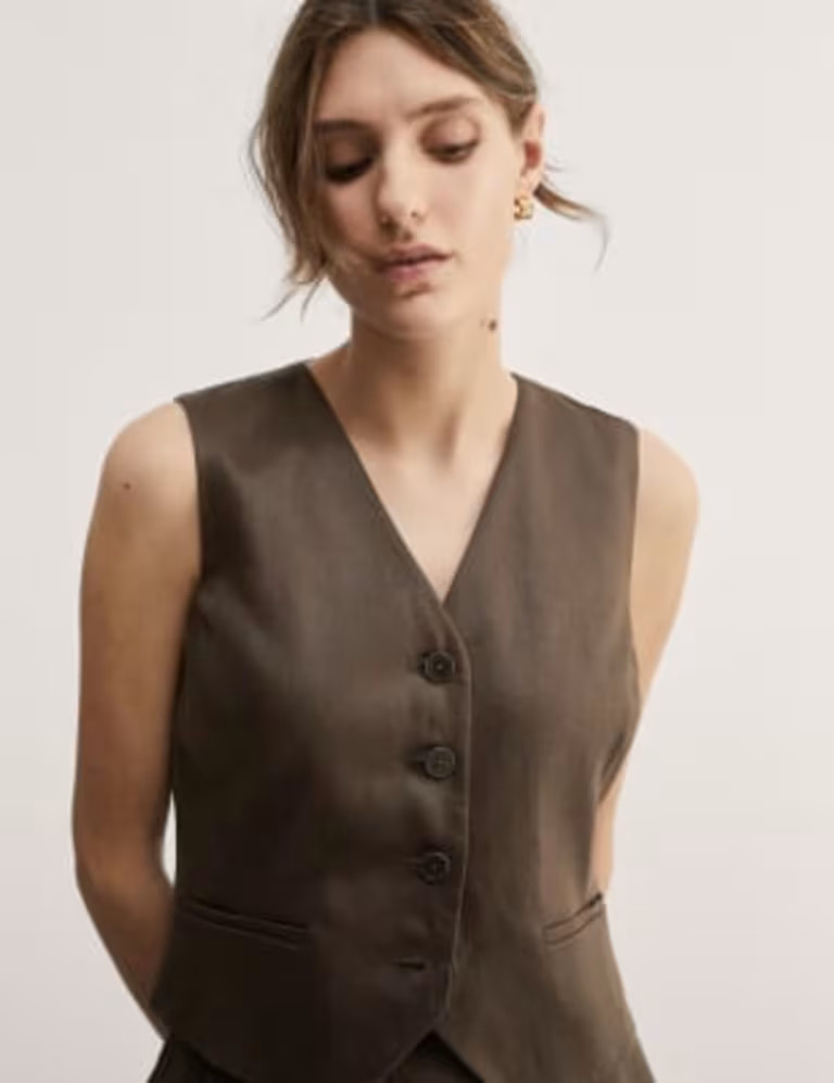 Pure Linen Single Breasted Waistcoat | Marks & Spencer (UK)