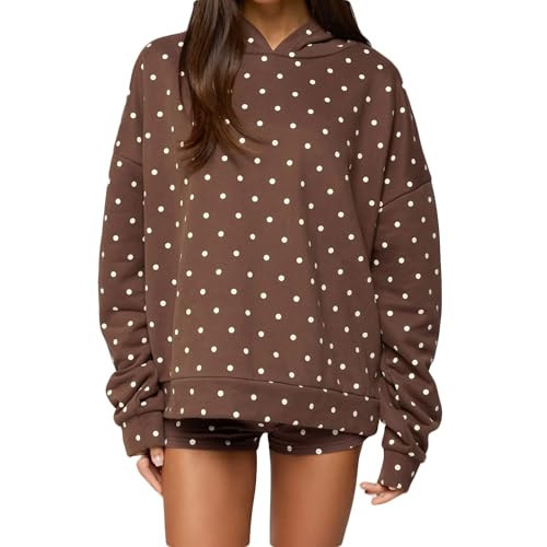 FOMOYUU Women Polka Dot Outfits 2 Piece Long Sleeve Oversized Hoodie and Casual Matching Shorts Y2k Sweatsuits Sweat Set (Light Brown, S) | Amazon (US)