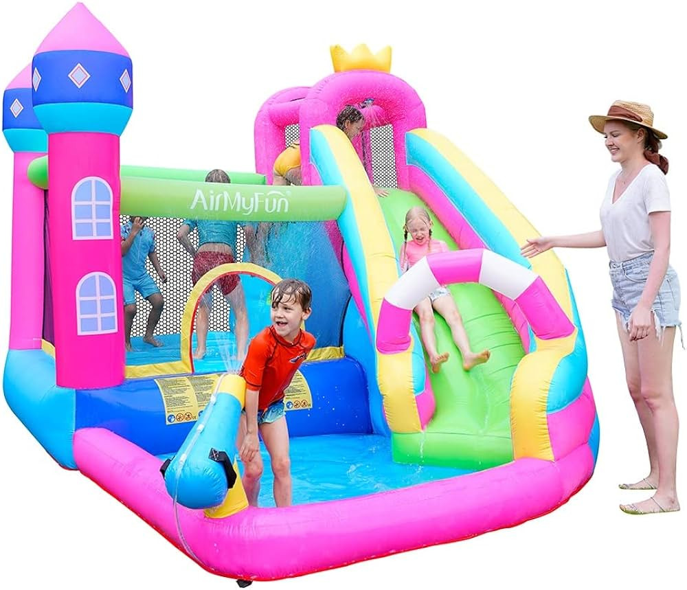 Inflatable Water slide Pink Princess Bounce House for Big Kids 8-12 with Long Slide and Spray Wat... | Amazon (US)