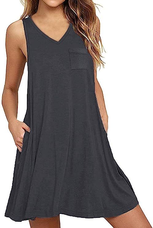SENSERISE Womens Good Vibes Rainbow Sleeveless Maxi Dress Summer Casual Tank Dresses with Pockets | Amazon (US)