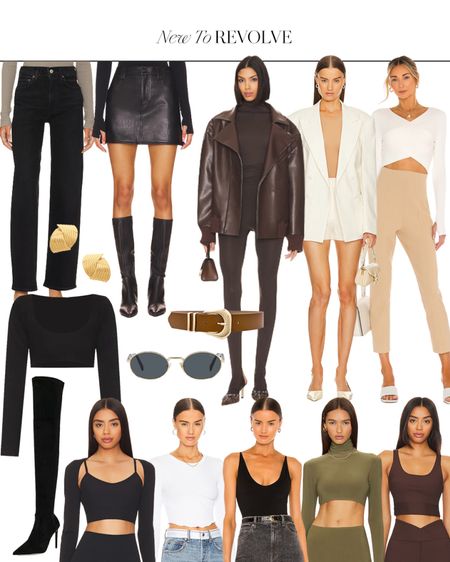 New to Revolve 🤎 staple pieces, leather jacket, jeans, tops and accessories I’m eyeing from Revolve 