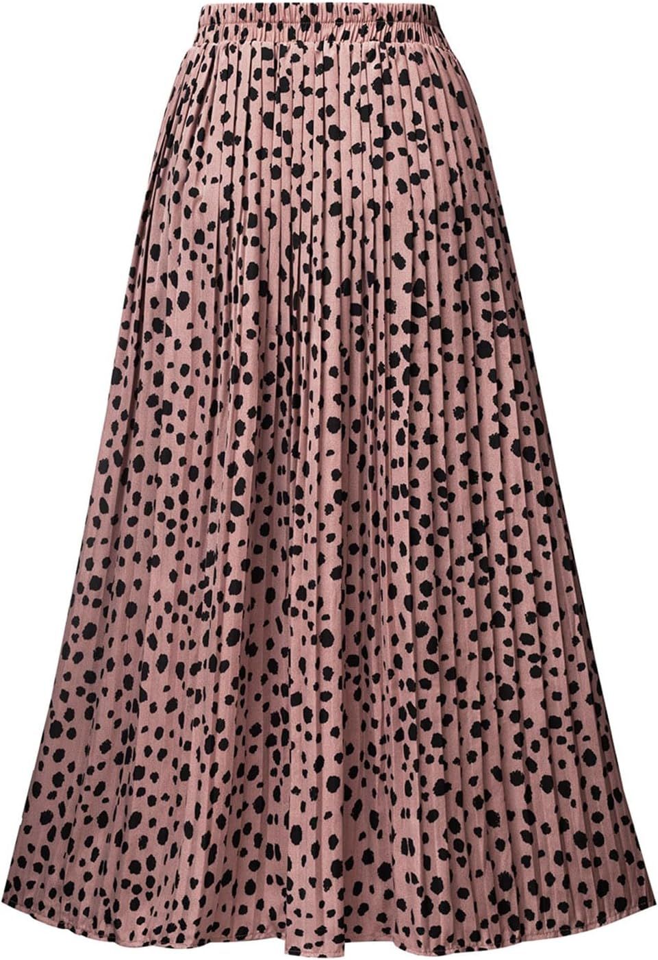 Womens Skirt Leopard Print Midi Long Shirring Skirts High Waisted A Line Skirts | Amazon (US)