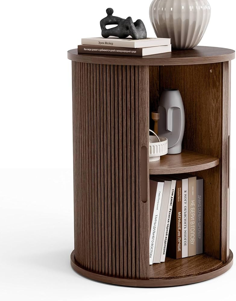 LINSY HOME Round Fluted End Table, Tall Side Table with Sliding Tambour Door and Storage Shelf, M... | Amazon (US)