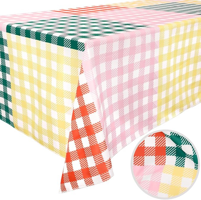 xo, Fetti Gingham Checkered Washable Tablecloth - 9ft. | Camp Bachelorette Party Supplies, Gettin... | Amazon (US)