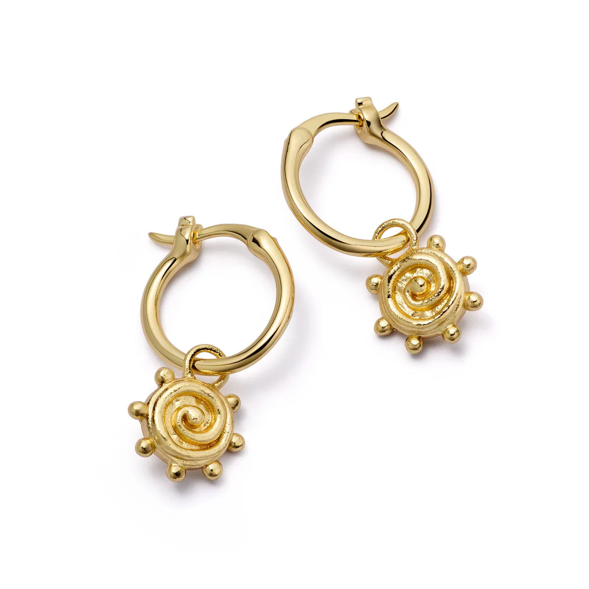 Spiral Sun Charm Earrings 18ct Gold Plate | Daisy London Jewellery