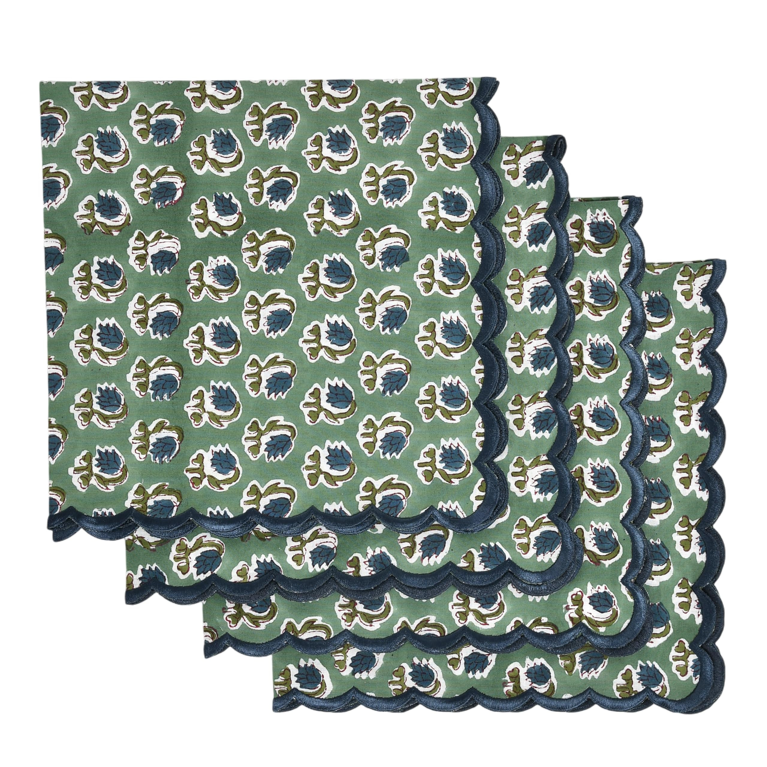 Ridhi Basil GreenHand Block Print Napkins 18" x 18" Set of 4 Reusable Cotton Dinner Napkins for W... | Amazon (US)