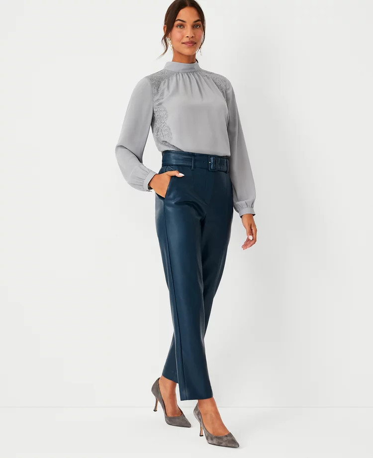 The Belted Taper Pant in Faux Leather | Ann Taylor (US)