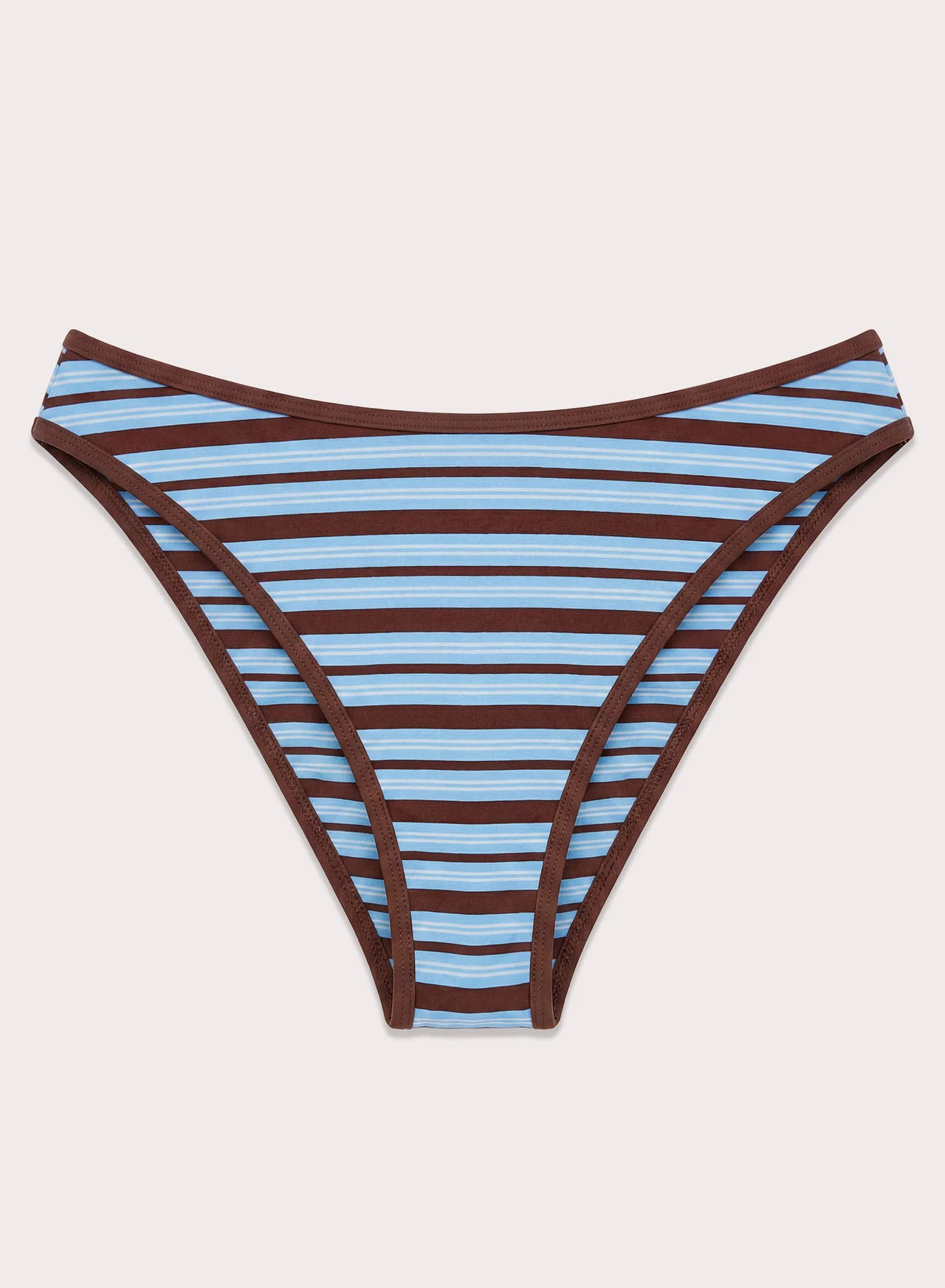 Women's Blue and Chocolate Stripe High Leg Bikini Bottoms | Marina | 4th & Reckless | 4th & Reckless