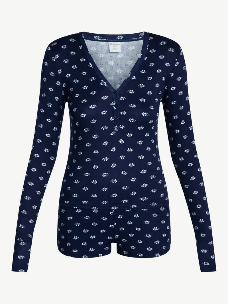 No Boundaries Giftable Henley Sleep Top and Shorts with Socks Set, 3-Piece, Women's | Walmart (US)